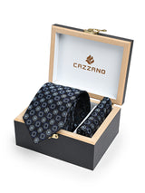 NAVY GREY TIE & POCKET SQUARE