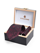 MAROON BLACK TIE & POCKET SQUARE