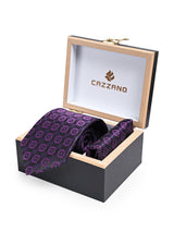 BLACK PURPLE PRINTED TIE & POCKET SET