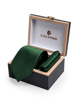 BOTTLE GREEN TIE & POCKET SQUARE