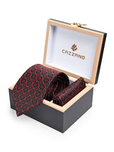 BLACK RED TIE & POCKET SQUARE