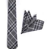 BLACK GREY TIE WITH POCKET SQUARE