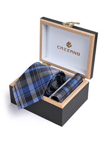 PLAID CHECK TIE WITH POCKET SQUARE