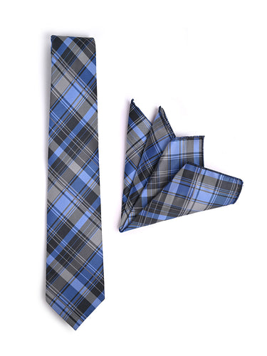 PLAID CHECK TIE WITH POCKET SQUARE