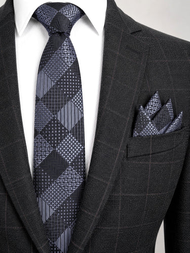 CHARCOAL GREY TIE WITH POCKET SQUARE