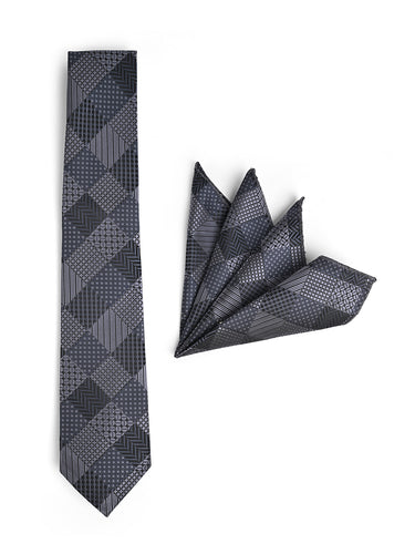 CHARCOAL GREY TIE WITH POCKET SQUARE