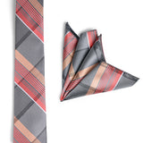 CORAL GREY TIE WITH POCKET SQUARE