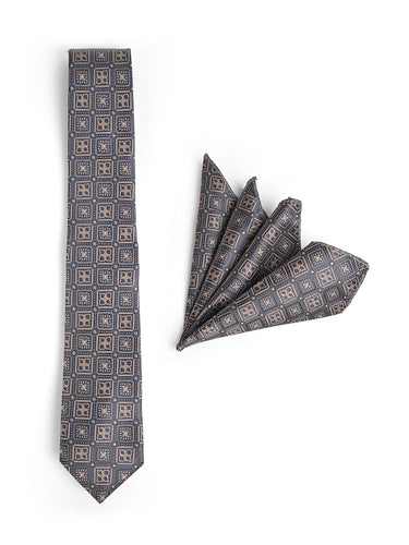 GREY TIE WITH POCKET SQUARE