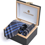 BLUE PLAID TIE WITH POCKET SQUARE