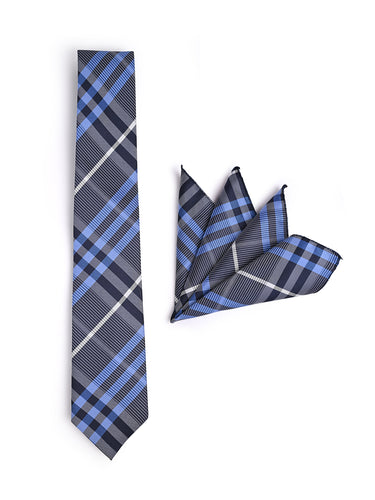 BLUE PLAID TIE WITH POCKET SQUARE