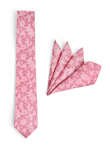 PINK FLORAL TIE WITH POCKET SQUARE