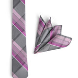 GREY DIAGONAL TIE WITH POCKET SQUARE