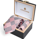 PINK & GREY TIE WITH POCKET SQUARE