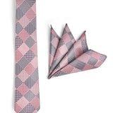 PINK GREY TIE WITH POCKET SQUARE