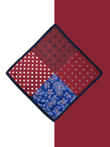 Maroon multicolour patchwork pocket square with checks polka dots and paisley print
