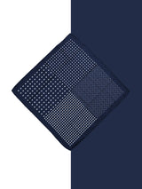 Navy blue pocket square with mixed white polka dot pattern