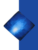 Royal blue abstract geometric printed pocket square with light and dark blue tones.