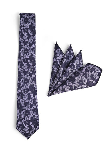 PURPLE PATCHWORK TIE WITH POCKET SQUARE