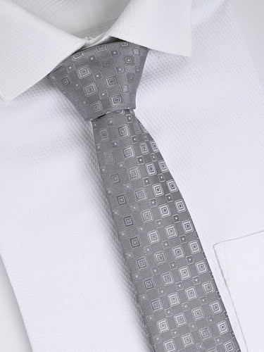 SILVER GREY CHECKERED TIE 