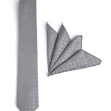 SILVER CHECKERED TIE WITH POCKET SQUARE