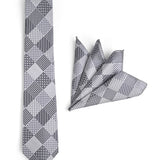 SILVER GREY TIE WITH POCKET SQUARE