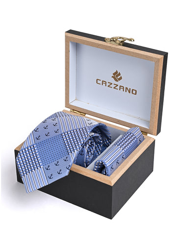 BLUE ANCHOR TIE WITH POCKET SQUARE