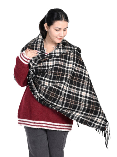 WOMENS BLACK CHECKED STOLE