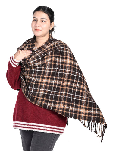 WOMENS BROWN CHECKED STOLE