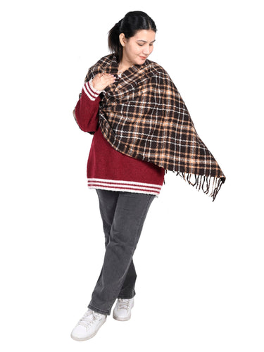 WOMENS BROWN CHECKED STOLE