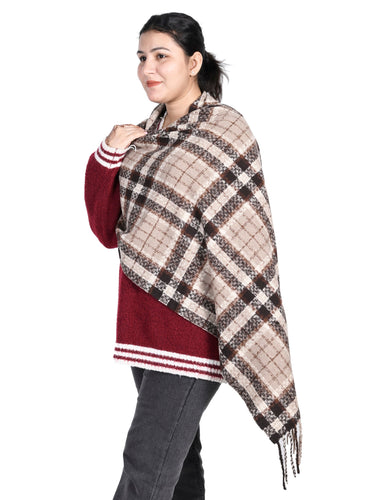 WOMENS BROWN CHECKED STOLE