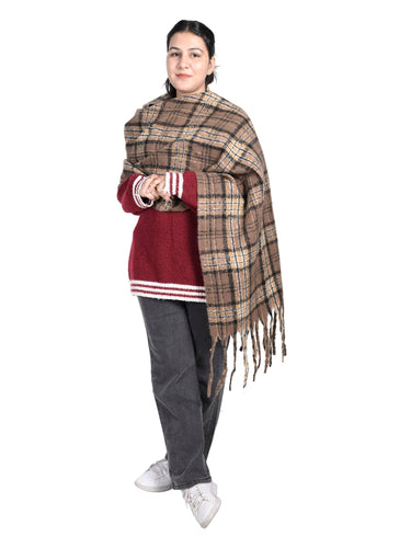 WOMENS BROWN CHECKED STOLE