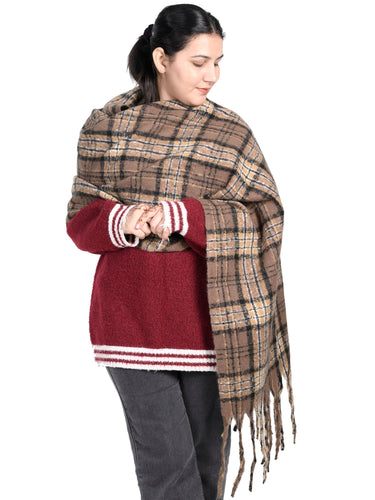 WOMENS BROWN CHECKED STOLE