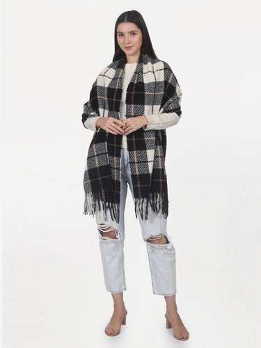 WOMENS WHITE AND BLACK CHECKED STOLE