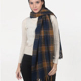womens navy blue and brown checked stole