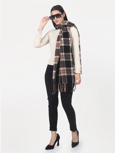 WOMENS BLACK CHECKED STOLE
