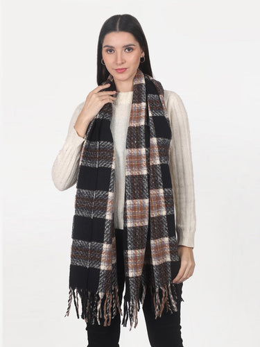 WOMENS BLACK CHECKED STOLE