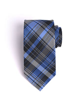 BLUE & GREY PLAID CHECK TIE SET