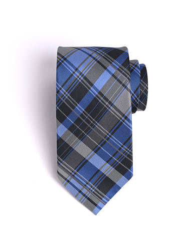 BLUE & GREY PLAID CHECK TIE SET
