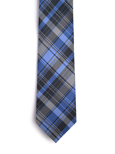 BLUE & GREY PLAID CHECK TIE SET