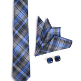 BLUE & GREY PLAID CHECK TIE SET