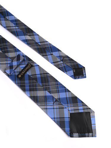 BLUE & GREY PLAID CHECK TIE SET