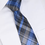BLUE & GREY PLAID CHECK TIE SET