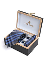BLUE DIAGONAL PLAID TIE SET